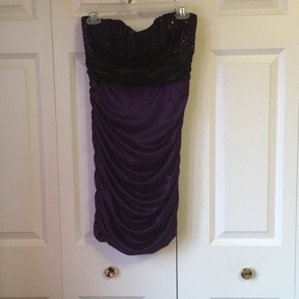 Black and Purple Rouched Bodycon Dress